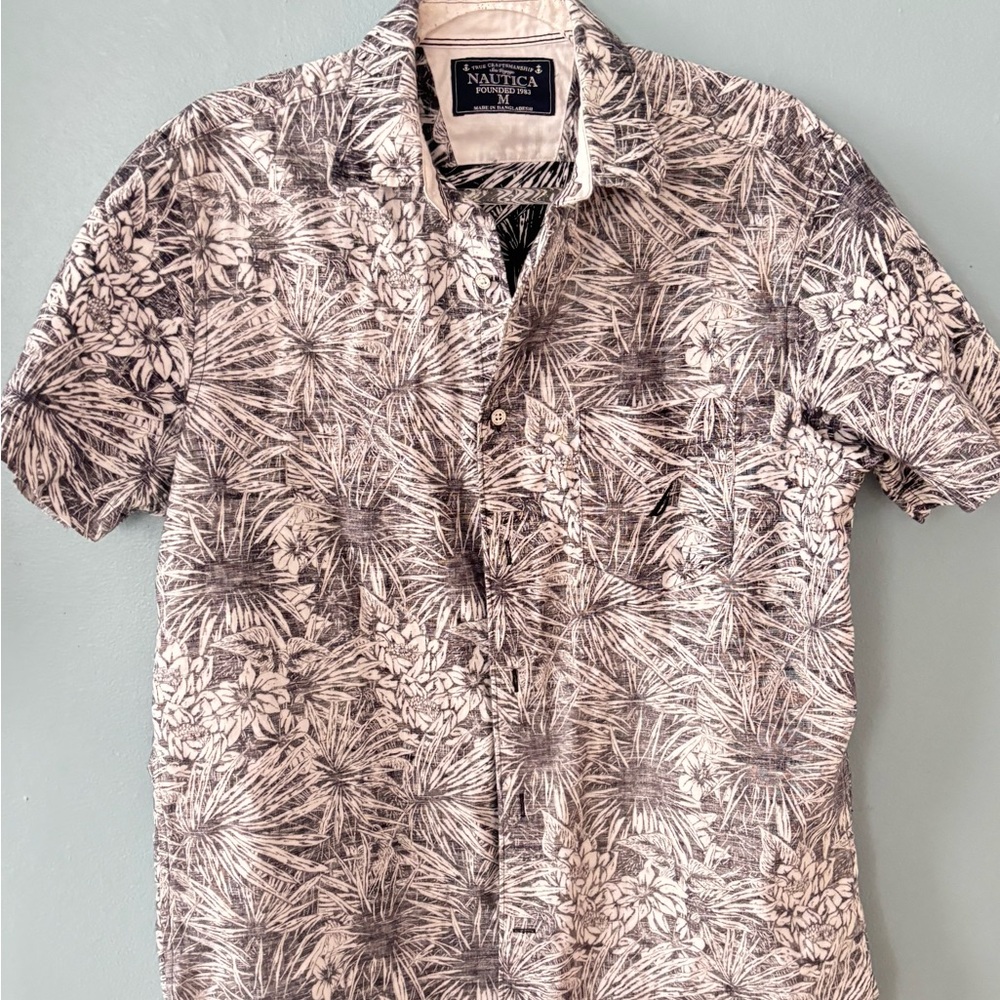 Nautica Black and White Casual Button Down Shirt